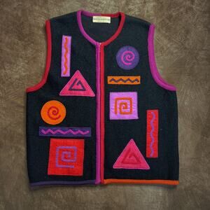 Marisa Christina Vintage 80s Patchwork Vest Embroidered Multicolor Sleeveless